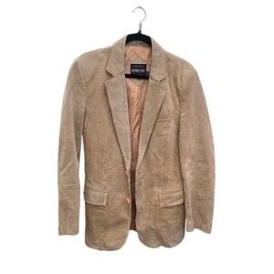 SPARETIME Mens Genuine Leather Suede Blazer Jacket Size 38 Beige Single Breasted